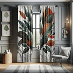 Ambesonne Boho Window Curtains, Mid Century Modern Exotics Leaves and Roundy Line Details Art Minimalist, Lightweight Decorative