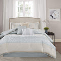 Madison Park Luxury Comforter Set-Traditional Jacquard Design All Season Down Alternative Bedding, Matching Bedskirt, Decorative Pillows, King(104'X92'), Bennett, Geometric Aqua 7 Piece