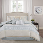 Madison Park Luxury Comforter Set-Traditional Jacquard Design All Season Down Alternative Bedding, Matching Bedskirt, Decorative Pillows, King(104'X92'), Bennett, Geometric Aqua 7 Piece