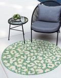 Unique Loom Outdoor Safari Collection Area Rug - Leopard (6 1 Round Green Blue/Ivory)