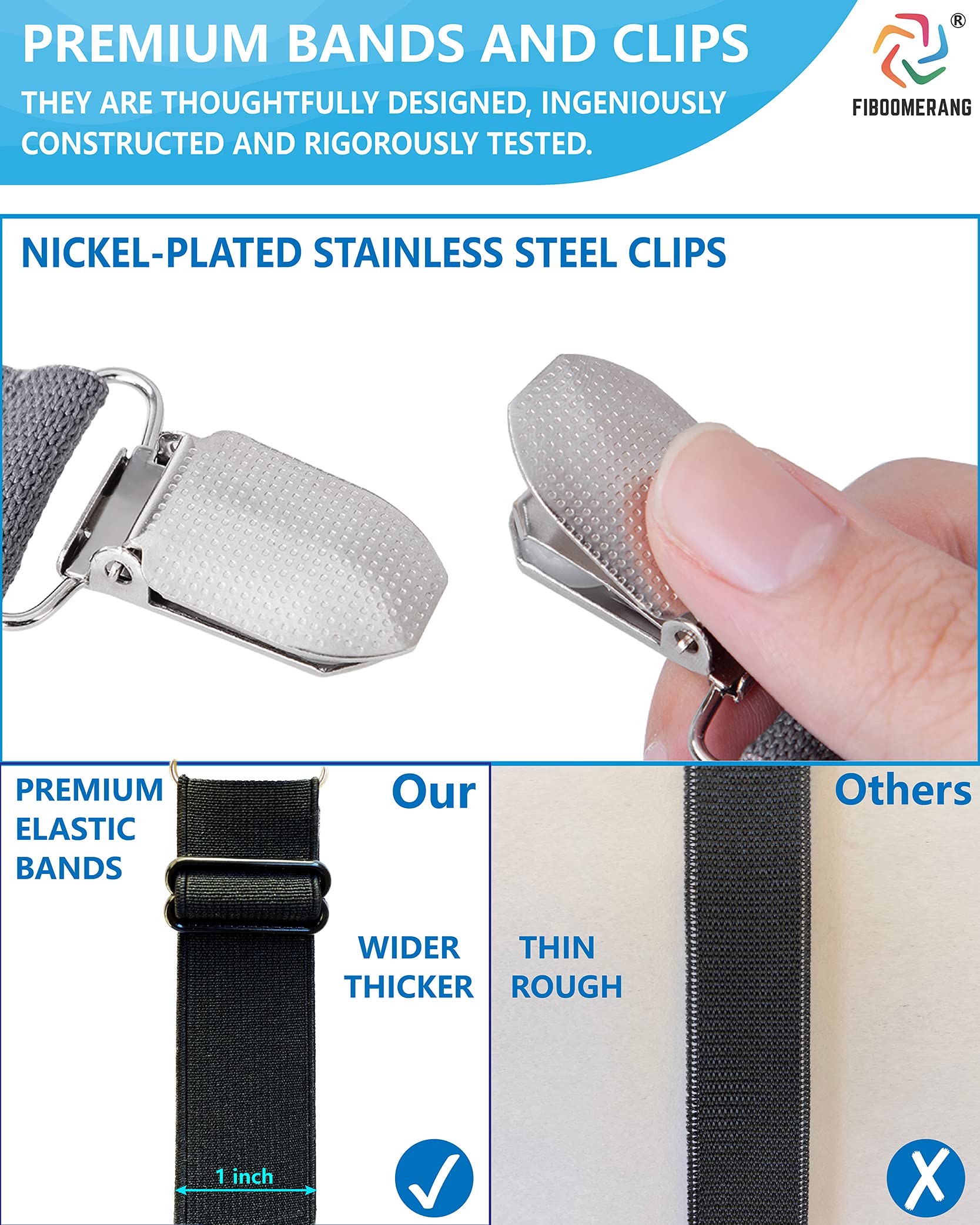 Fiboomerang Bed Sheet Straps - Crisscross Fitted Sheet Clips And Sheet Holder Elastic Bands Bedsheet Fasten Suspenders Grippers,