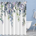 Nuseiis Long Blue Purple Shower Curtains 72 x 78, Fabric Tall Eucalyptus Leaves Shower Curtain Sets, Watercolor Floral Plant Bat