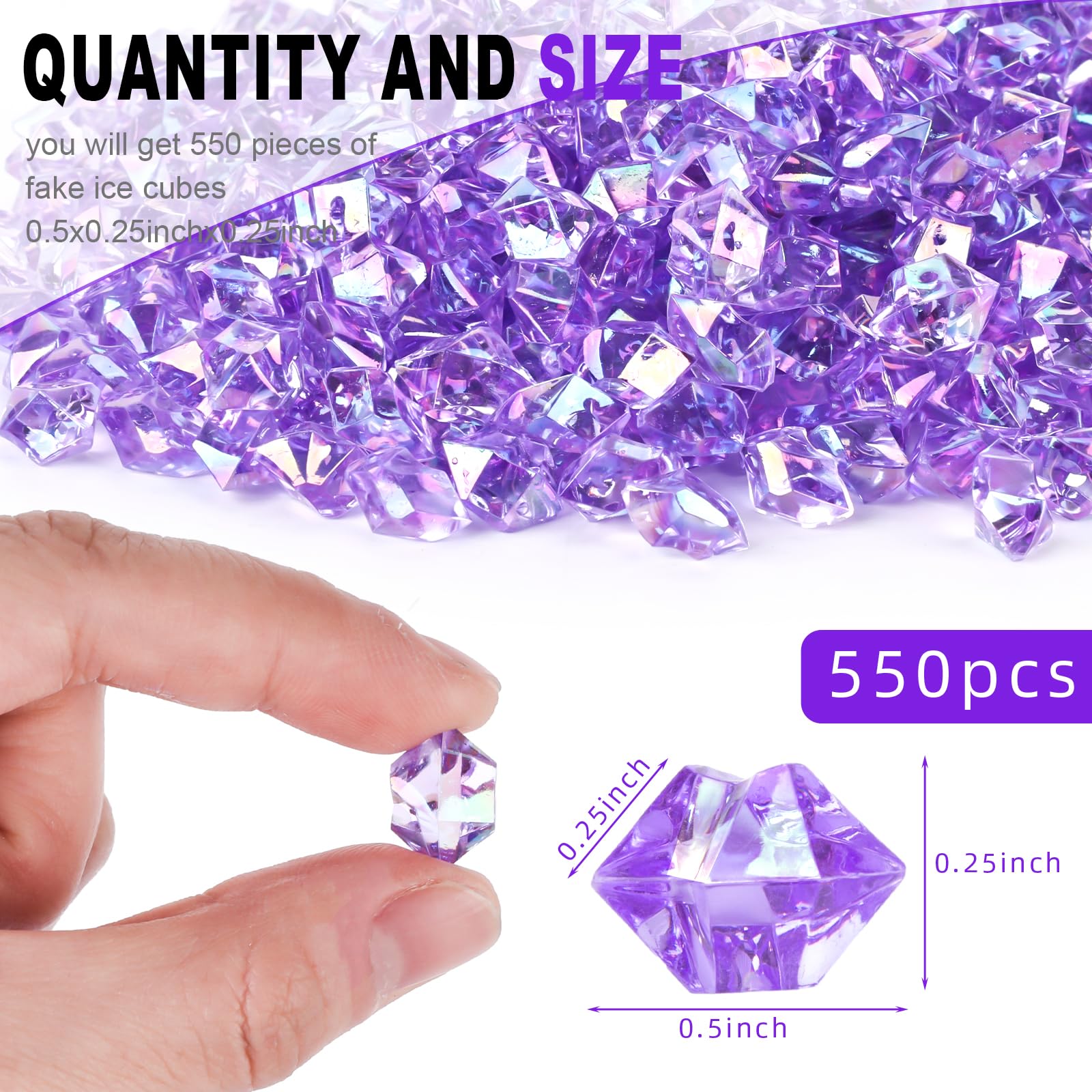 Domestar 550Pcs Bright Purple Vase Fillers, Acrylic Fake Crushed Ice Rocks Fish Tank Vase Centerpiece Party Table Scatter Props