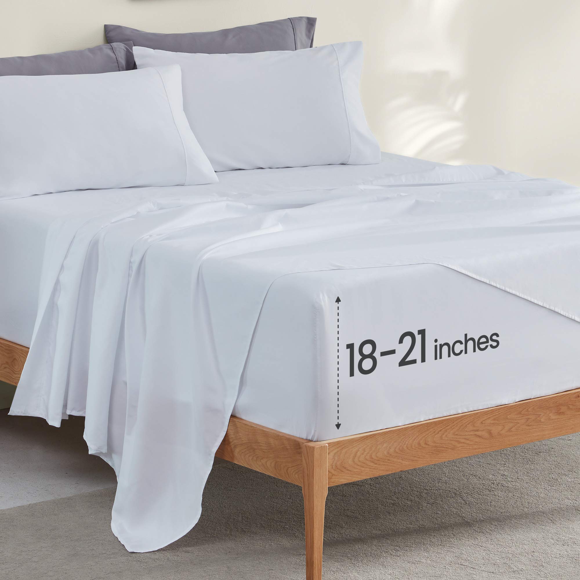 Sleep Zone Extra Deep Pocket Twin Sheets Set For Kids 3 Piece - Super Soft Brushed Microfiber Bedding Sheets Set Fits Deep Mattress Upto 21 Inches (White, Twin)