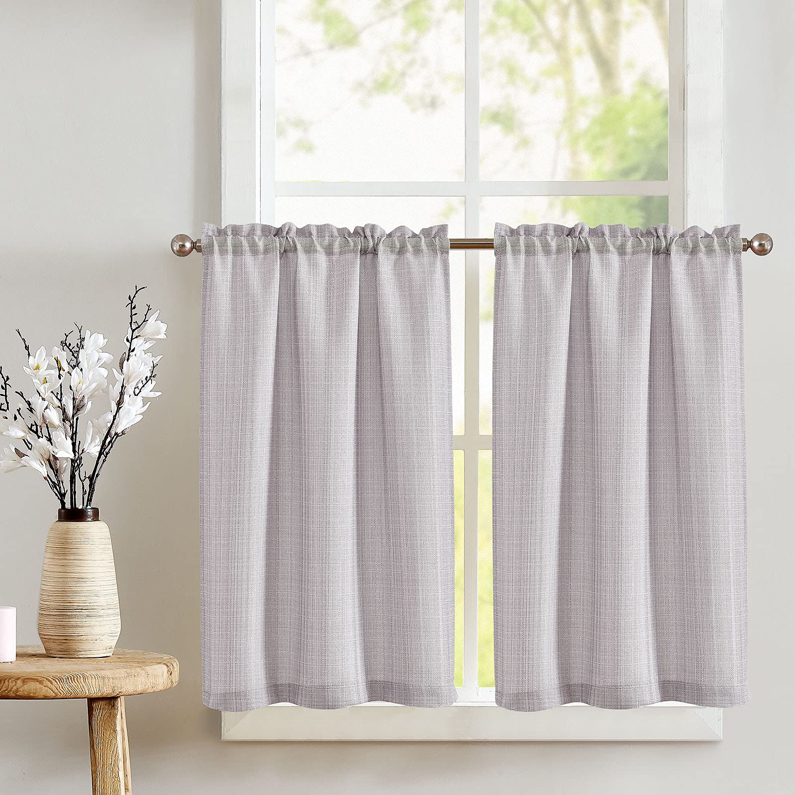 jinchan Kitchen Curtains Tier Curtains for Living Room Light Heathered Grey Linen Textured Cafe Curtains Bathroom Farmhouse Coun