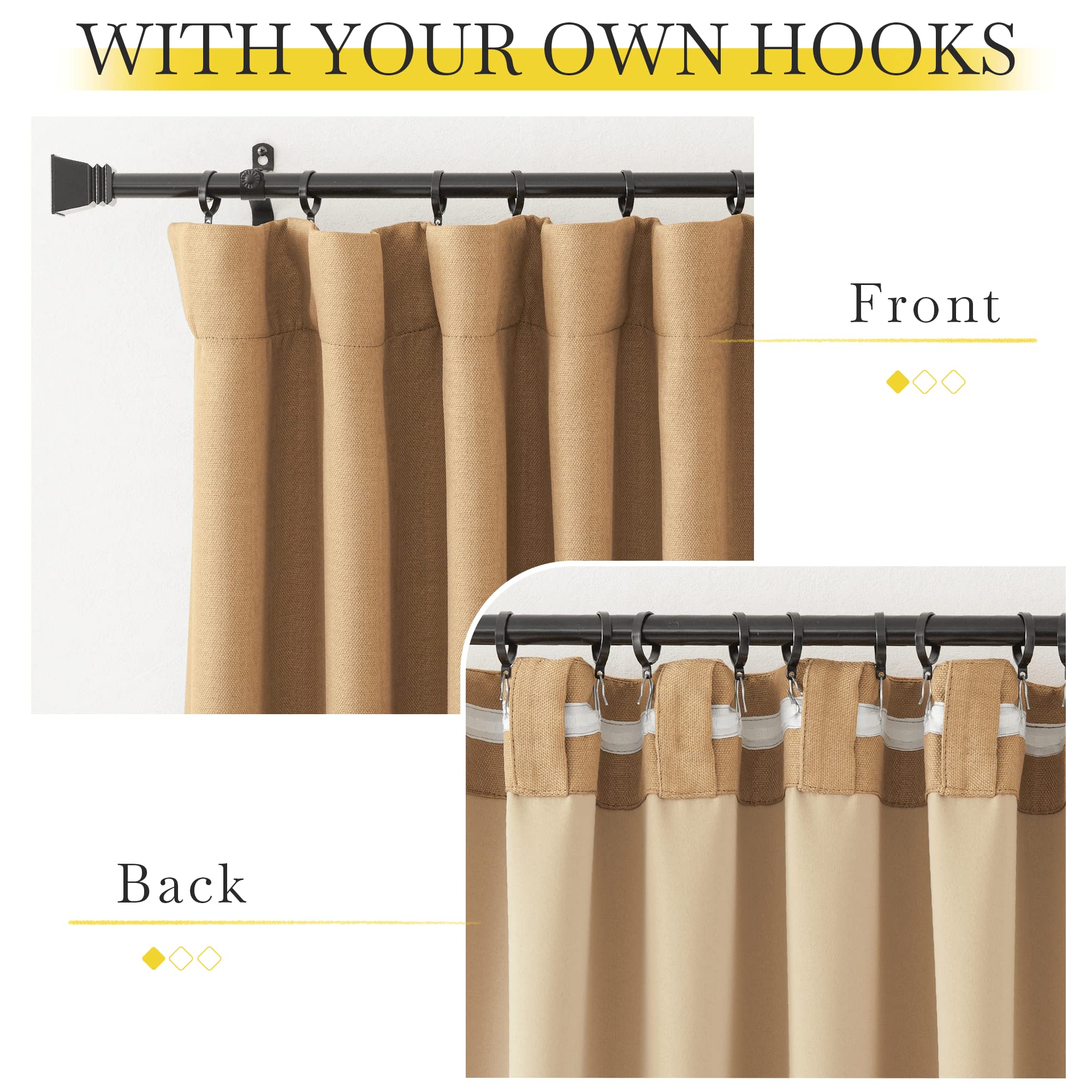 NICETOWN Caramel Thick Faux Linen Thermal Insulated Room Darkening Curtains, 52W x 96L, 2 Panels, Pinch Pleated, Ideal for Bedroom/Living Room