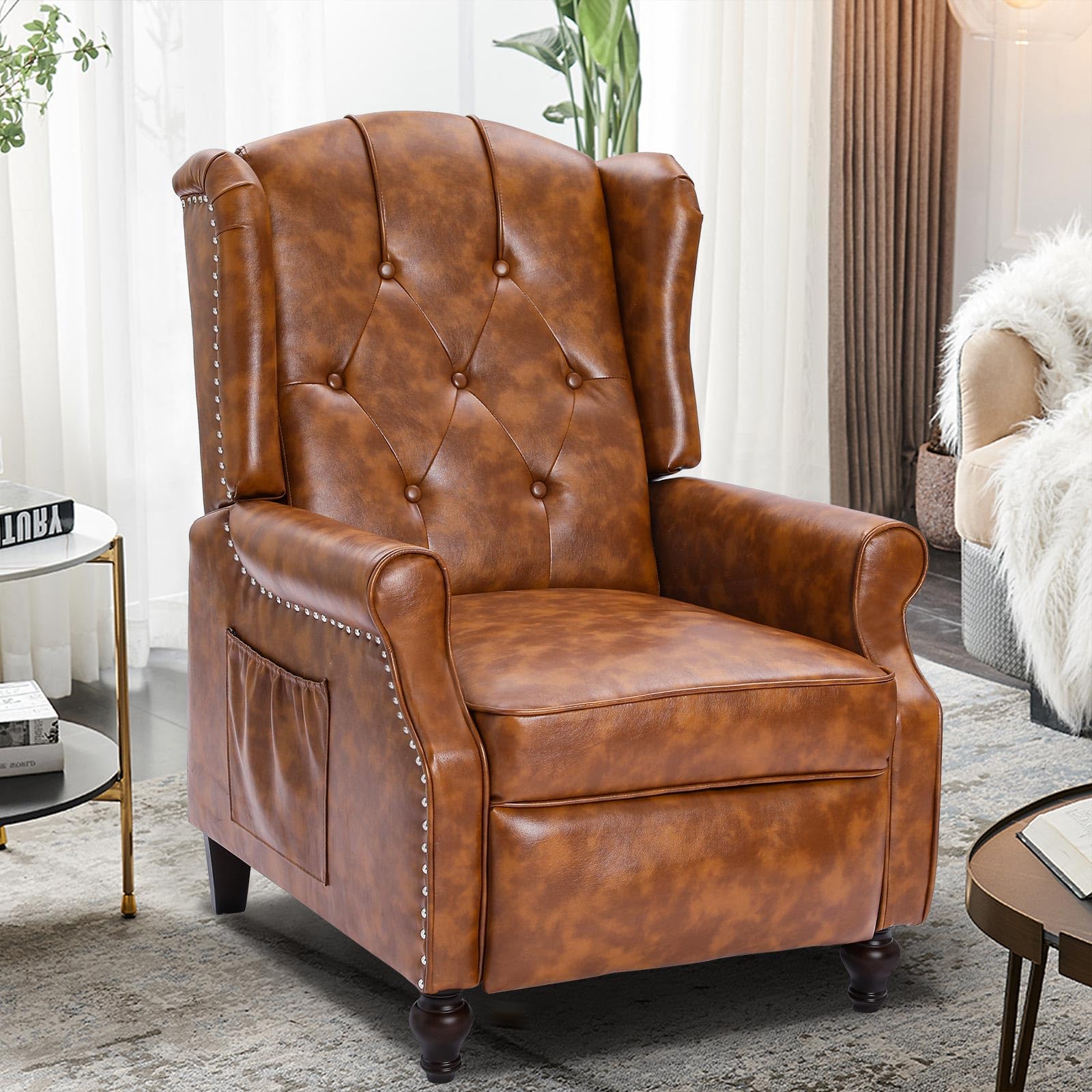 Consofa Wingback Recliner Chair With Heat And Massage, Pu Leather Push Back Recliner Chair For Living Room, Vintage Wingback Rec