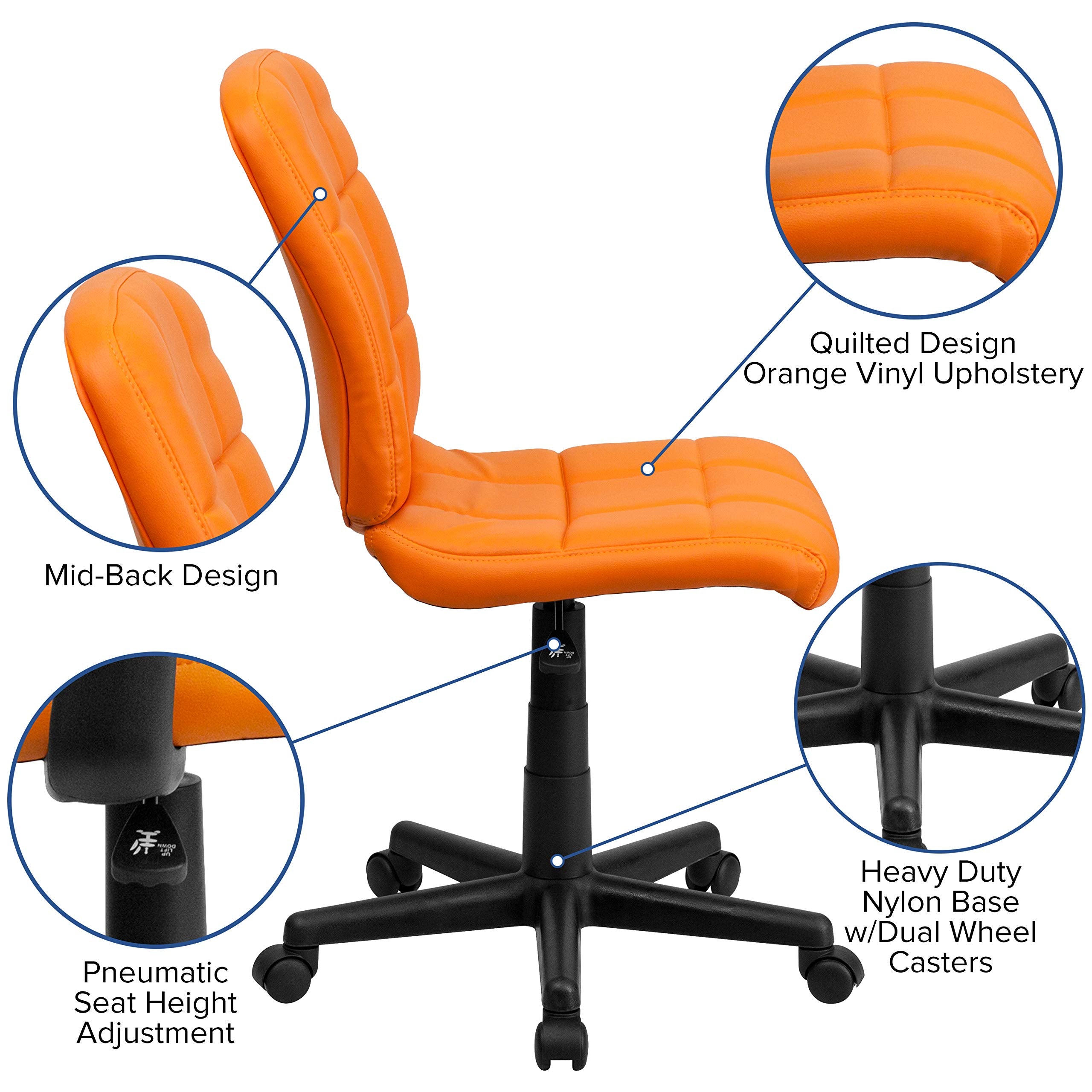 Flash Furniture Clayton Mid-Back Orange Quilted Vinyl Swivel Task Office Chair