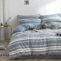 Biselina Bedding Duvet Cover Set 100% Washed Cotton Linen Like Textured Yarn Dyed Horizontal Stripes Reversible Breathable Soft
