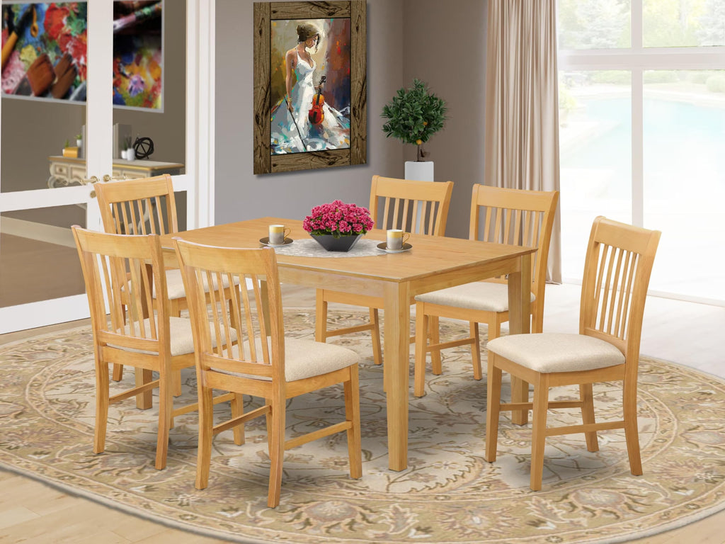 East West Furniture CANO7-OAK-C 7 Piece Kitchen Table & Chairs Set Consist of a Rectangle Dining Room Table and 6 Linen Fabric Upholstered Dining Chairs, 36x60 Inch, Oak