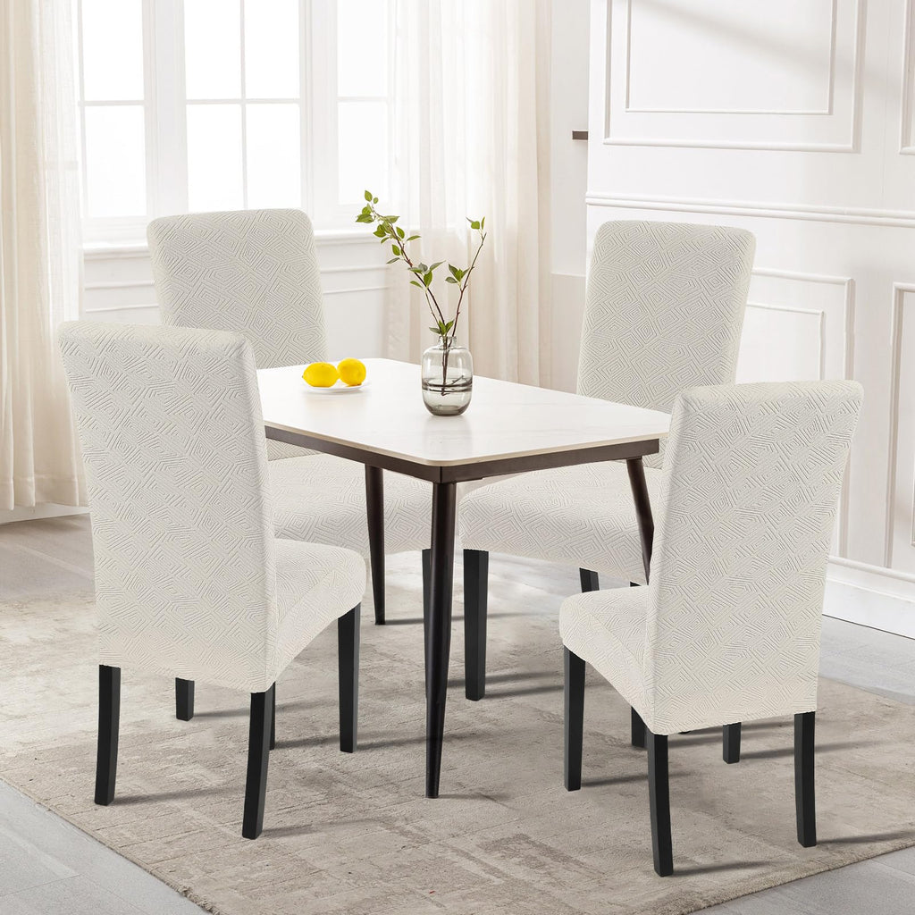 Searchi Waterproof Dining Room Chair Covers Set Of 6, Stretch Jacquard Parsons Chair Slipcovers Removable Washable Kitchen Chair