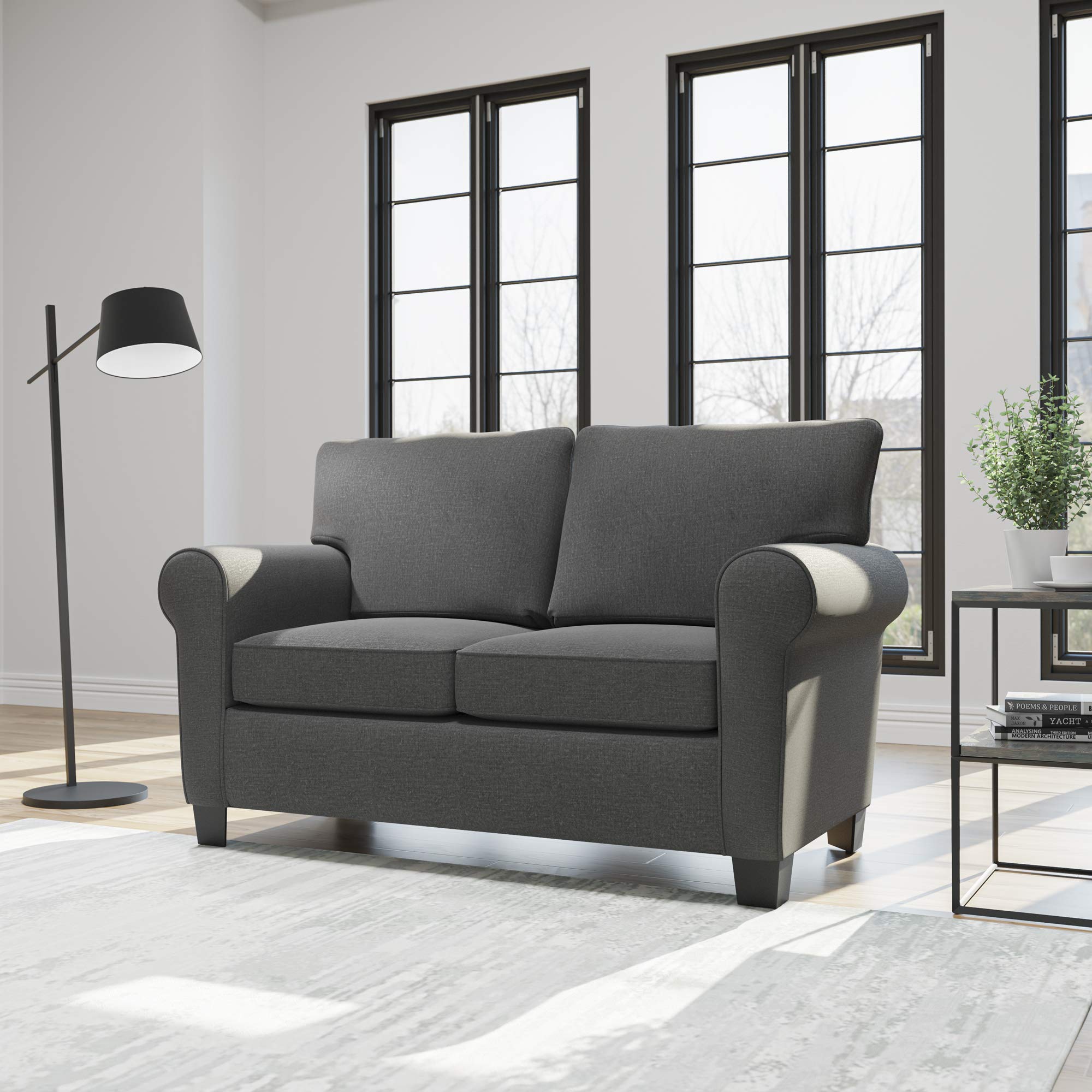 Edenbrook Willow Upholstered Loveseat With Rolled Arms – Living Room Furniture – Charcoal Small Loveseat - Seats Two – Loveseat For Small Spaces
