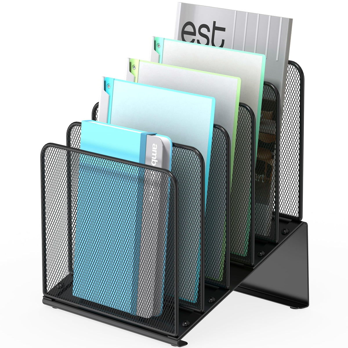 Inclined 5Section Desk File Organizer, Vertical File Folder Holder File Sorter File Organizer for Desk Desktop Organization for