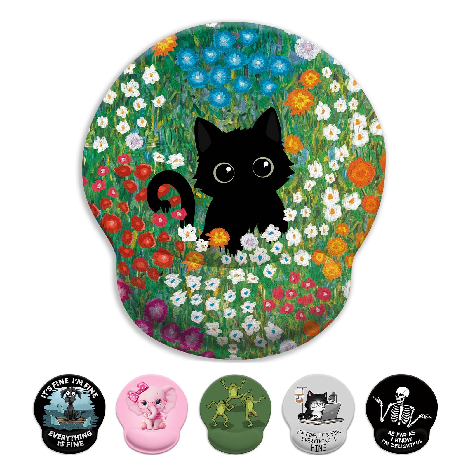 Limkrian Black Cat Mouse Pad, Ergonomic Mouse Pad With Wrist Rest, Gaming Mouse Pad Wrist Support With Non-Slip Pain Relief Pu B