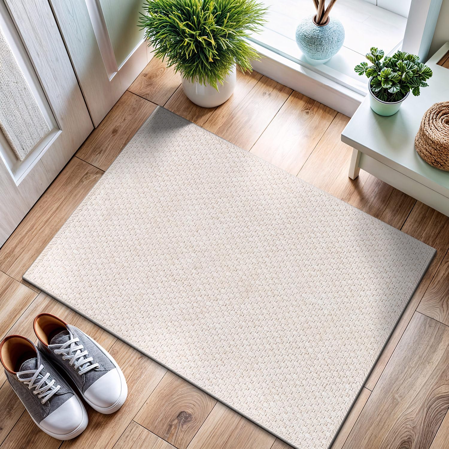 CAMILSON Easy Jute Rug 2x3, Indoor Outdoor Off-White Farmhouse Area Rugs for Living Room and Kitchen Rug, Solid Woven Design, Ea