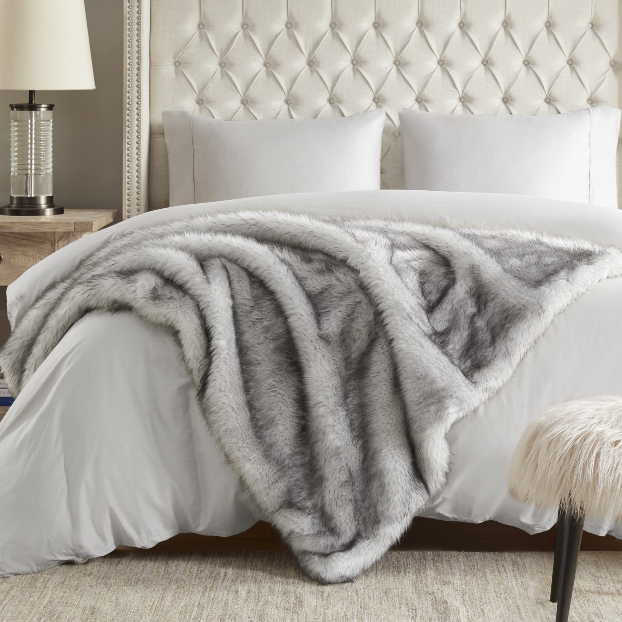 Hyde Lane Ultra Long Pile Faux Fur Throw Blanket, Luxury Fluffy With Black Tipped Blankets For Home Decor, Oversized Fuzzy Plush