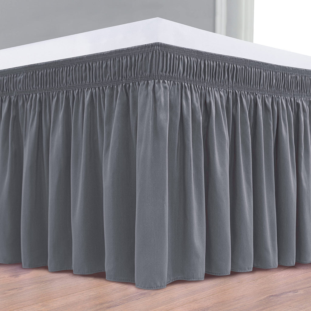 Biscaynebay Wrap Around Bed Skirts For Twin & Twin Xl Beds Short Drop Of 12', Dark Grey Adjustable Elastic Dust Ruffles Easy Fi