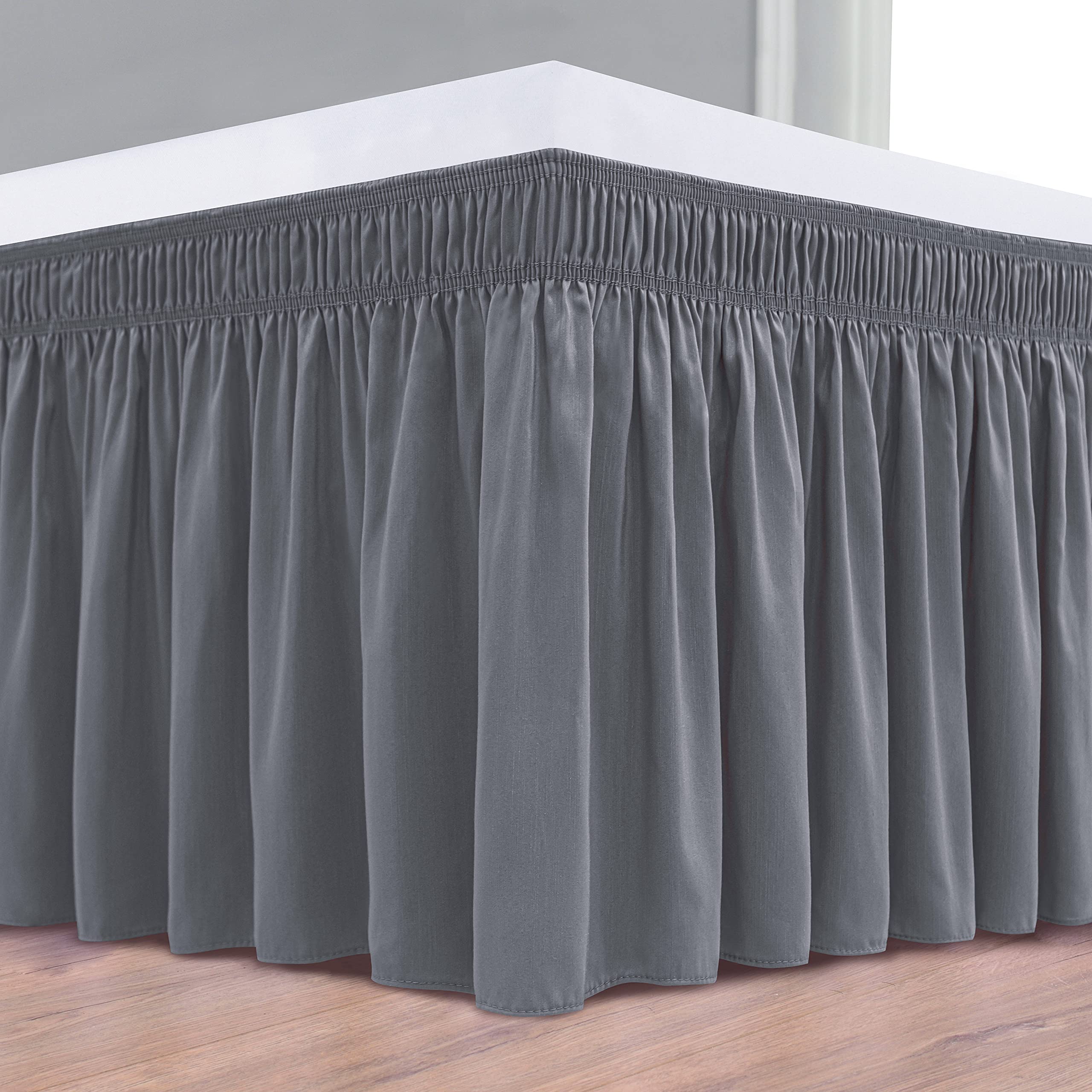 Biscaynebay Wrap Around Bed Skirts For Twin & Twin Xl Beds Short Drop Of 12', Dark Grey Adjustable Elastic Dust Ruffles Easy Fi