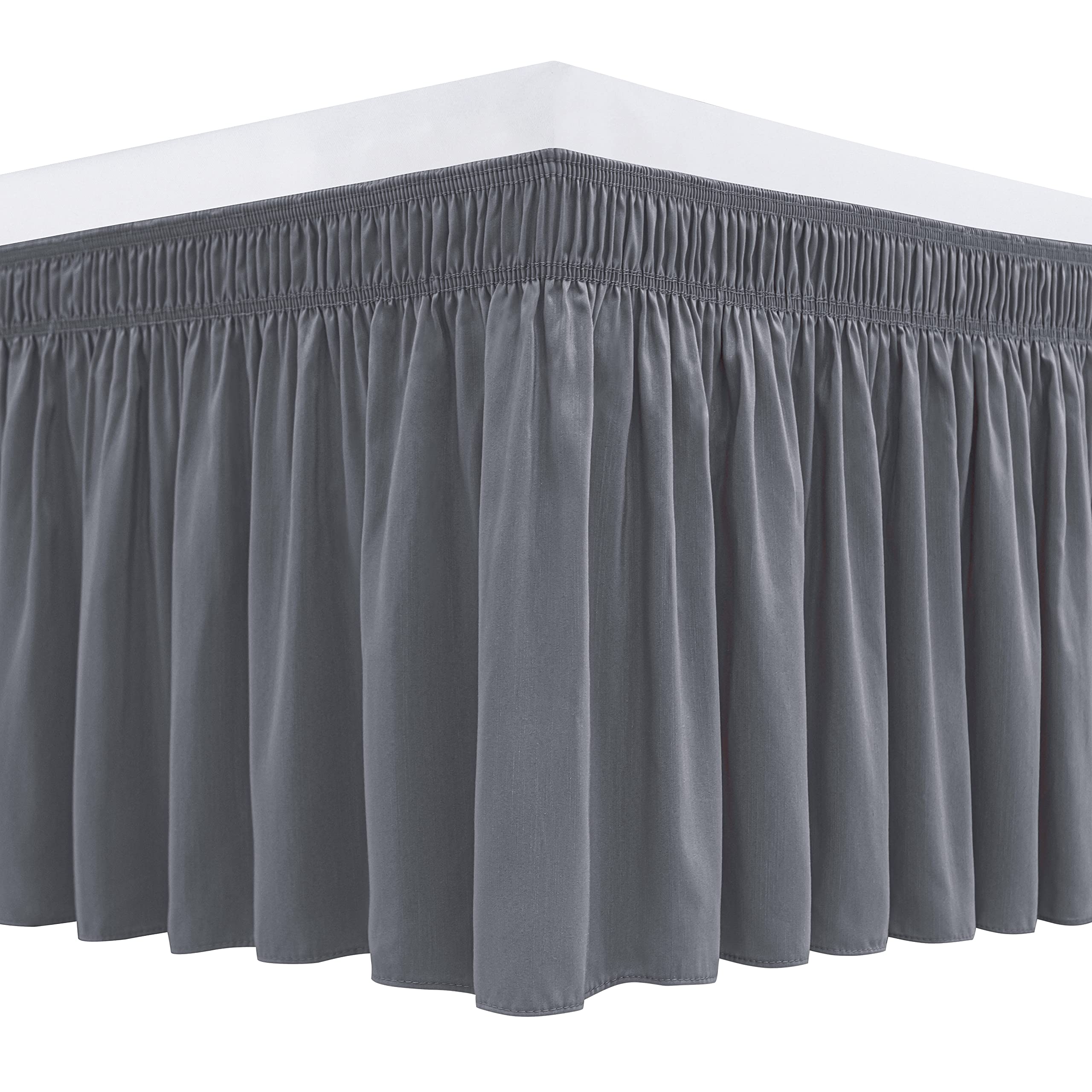 Biscaynebay Wrap Around Bed Skirts For Queen Beds Extra Long Drop Of 25', Dark Grey Adjustable Elastic Dust Ruffles Easy Fit Wr