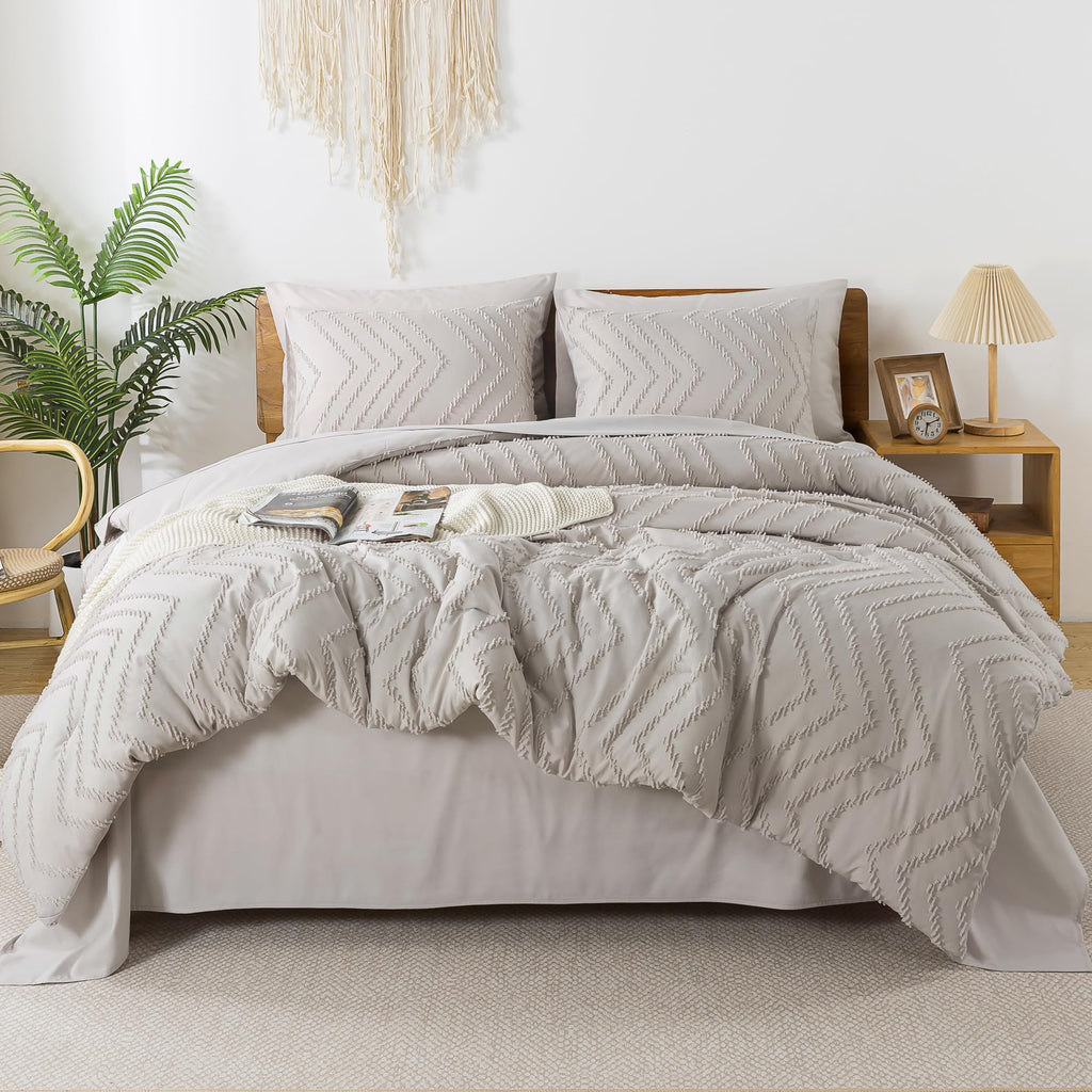Litanika Linen Full Size Comforter Set With Sheets - 7 Pieces Bed In A Bag Full Boho Tufted Complete Beddding Sets With Comforte