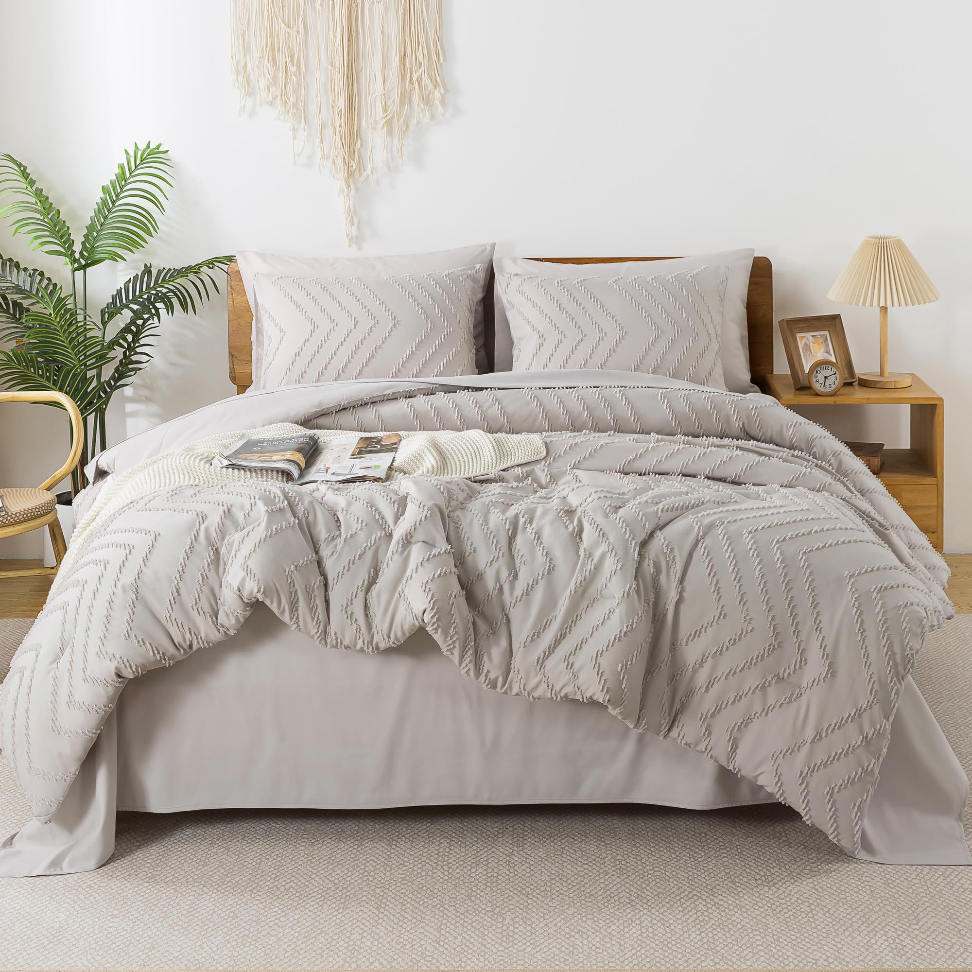 Litanika Linen Full Size Comforter Set With Sheets - 7 Pieces Bed In A Bag Full Boho Tufted Complete Beddding Sets With Comforte