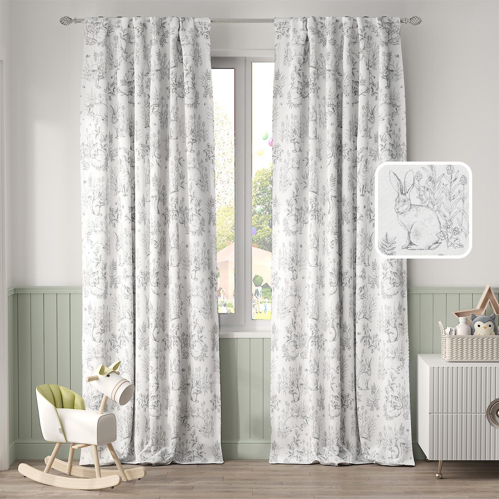 Jinchan Linen Curtains For Bedroom 84 Inch Long Farmhouse Easter Grey Curtains French Country Toile Curtains Animal Printed Drap