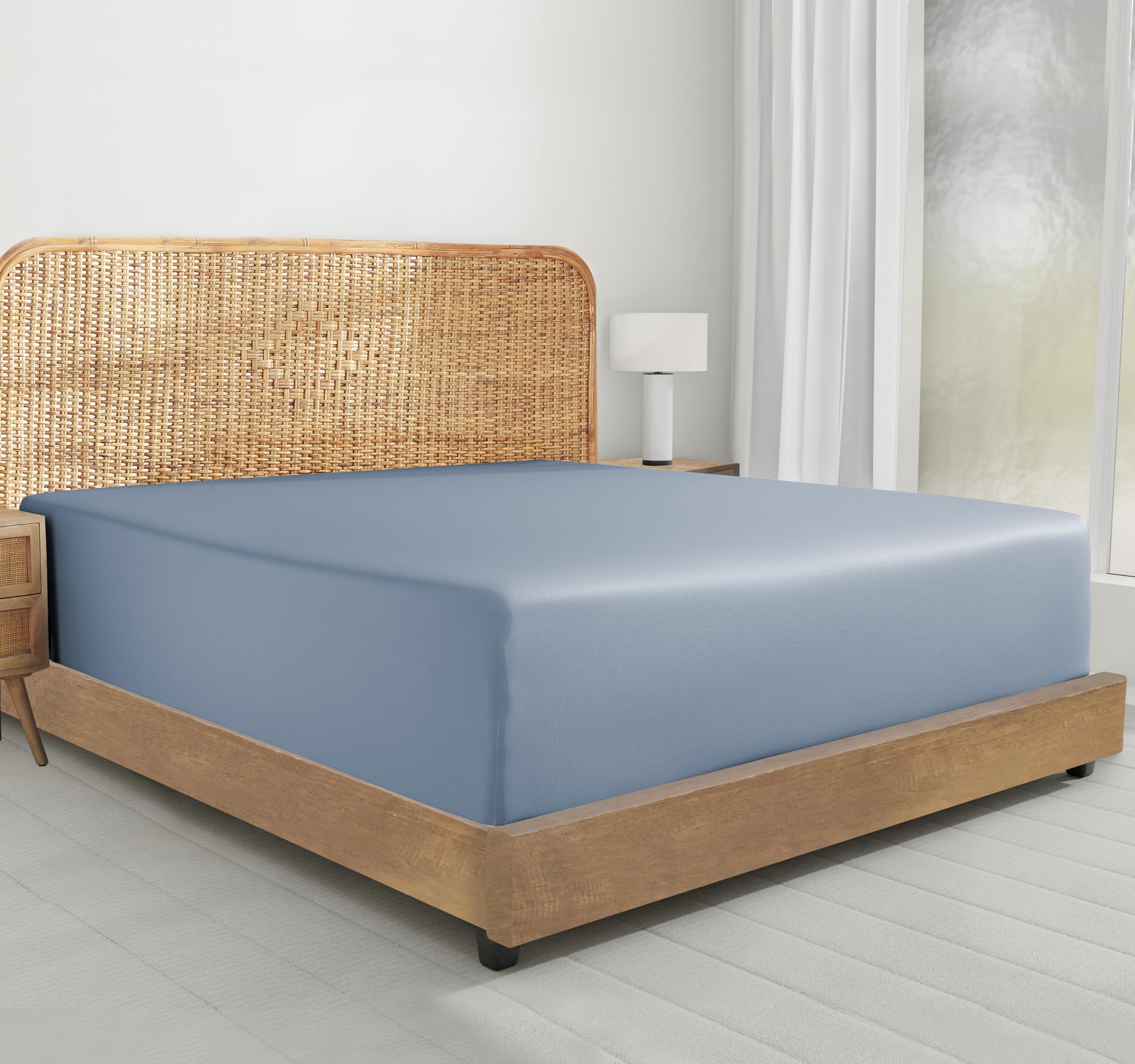 California Design Den King Size Deep Pocket Fitted Sheet, 100% Organic Fitted Sheet King Only, Cooling King Size Percale Fitted Sheet, Lightweight, Snug-Fit, Crisp And Durable, 1 Pc (Blue Hydrangea)