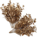 Gold Fake Flowers Artificial Shrubs for Christmas Decor, Plastic Plants Faux Leaves Stems Grass Foliage Home Wreath Ornaments Pa