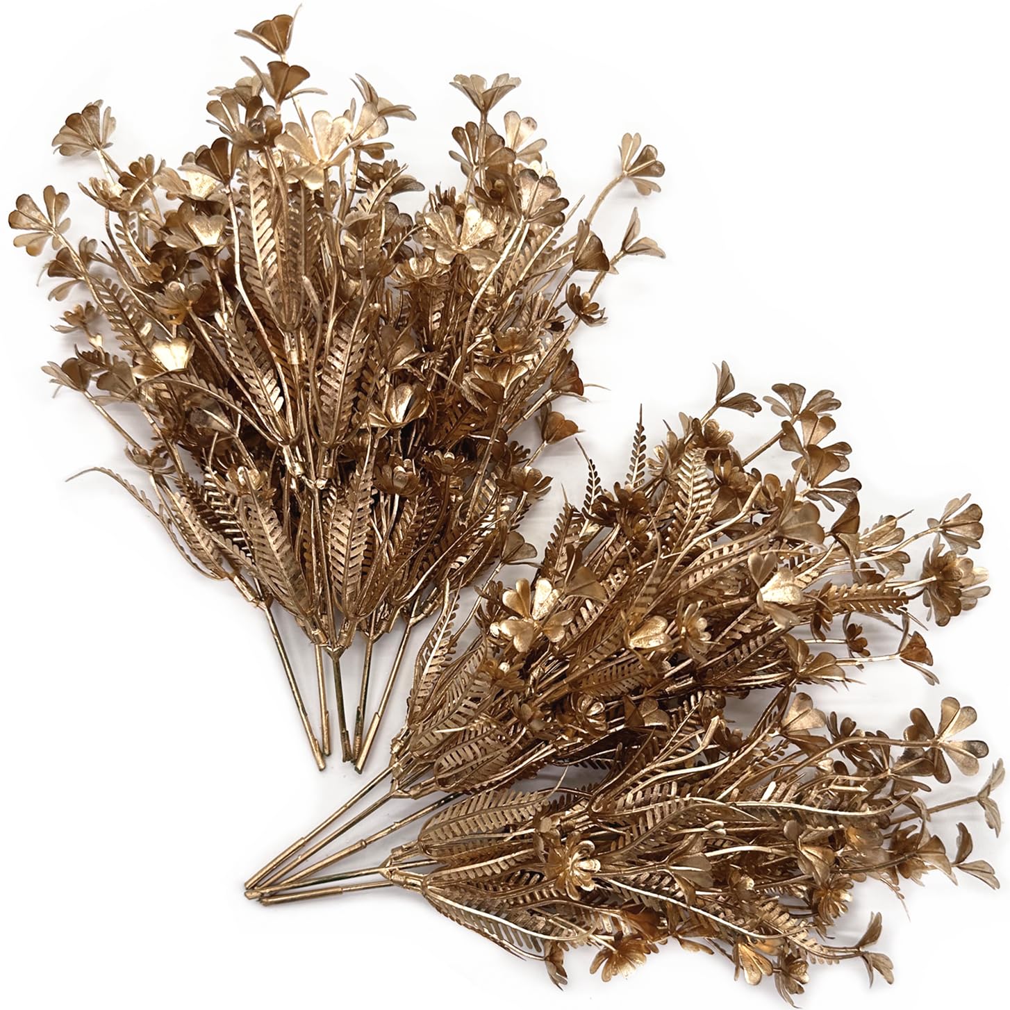 Gold Fake Flowers Artificial Shrubs for Christmas Decor, Plastic Plants Faux Leaves Stems Grass Foliage Home Wreath Ornaments Pa