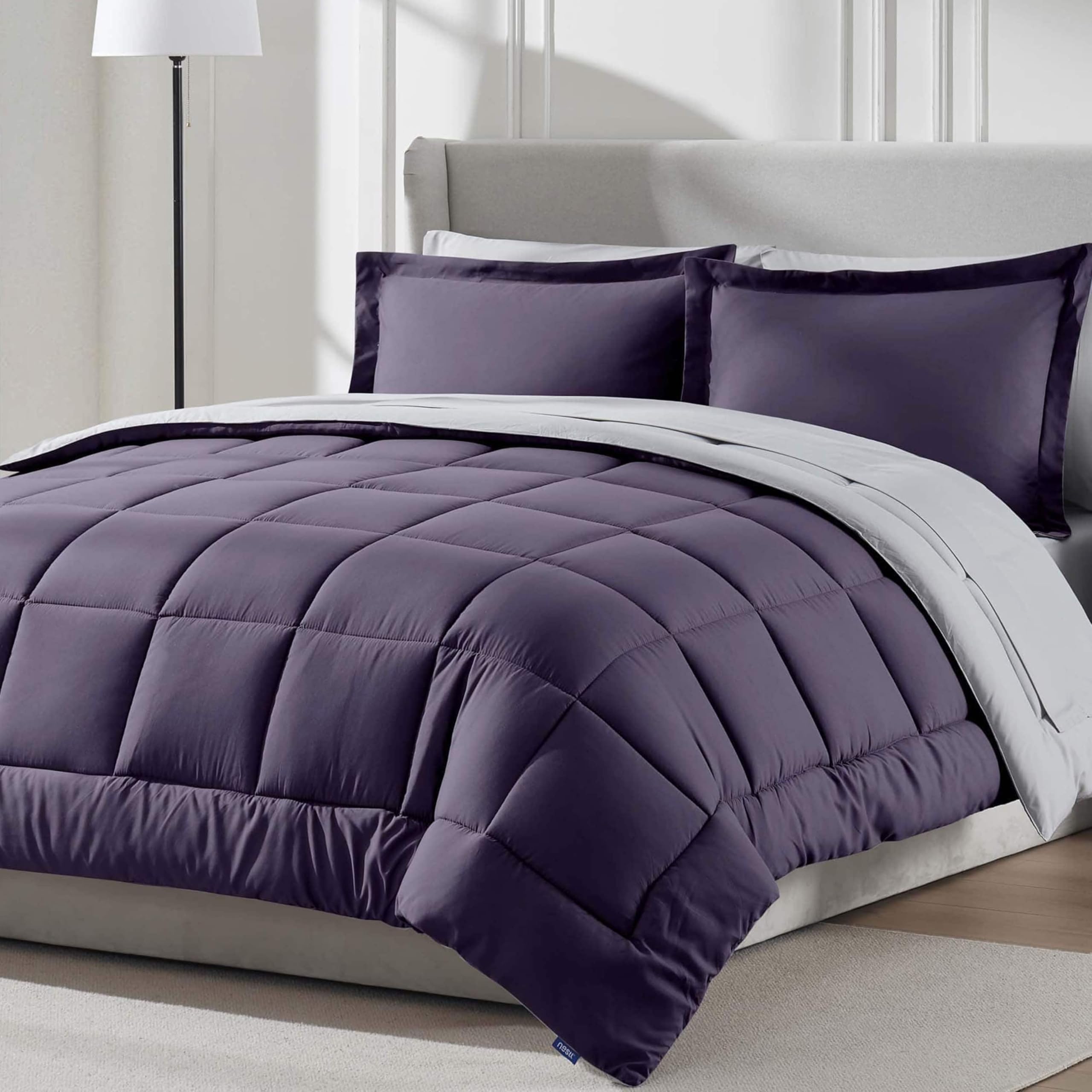 Nestl 7 Piece Queen Comforter Set - Purple Reversible Bed in a Bag - Complete Queen Size Bedding Set with Sheets, Pillowcases an