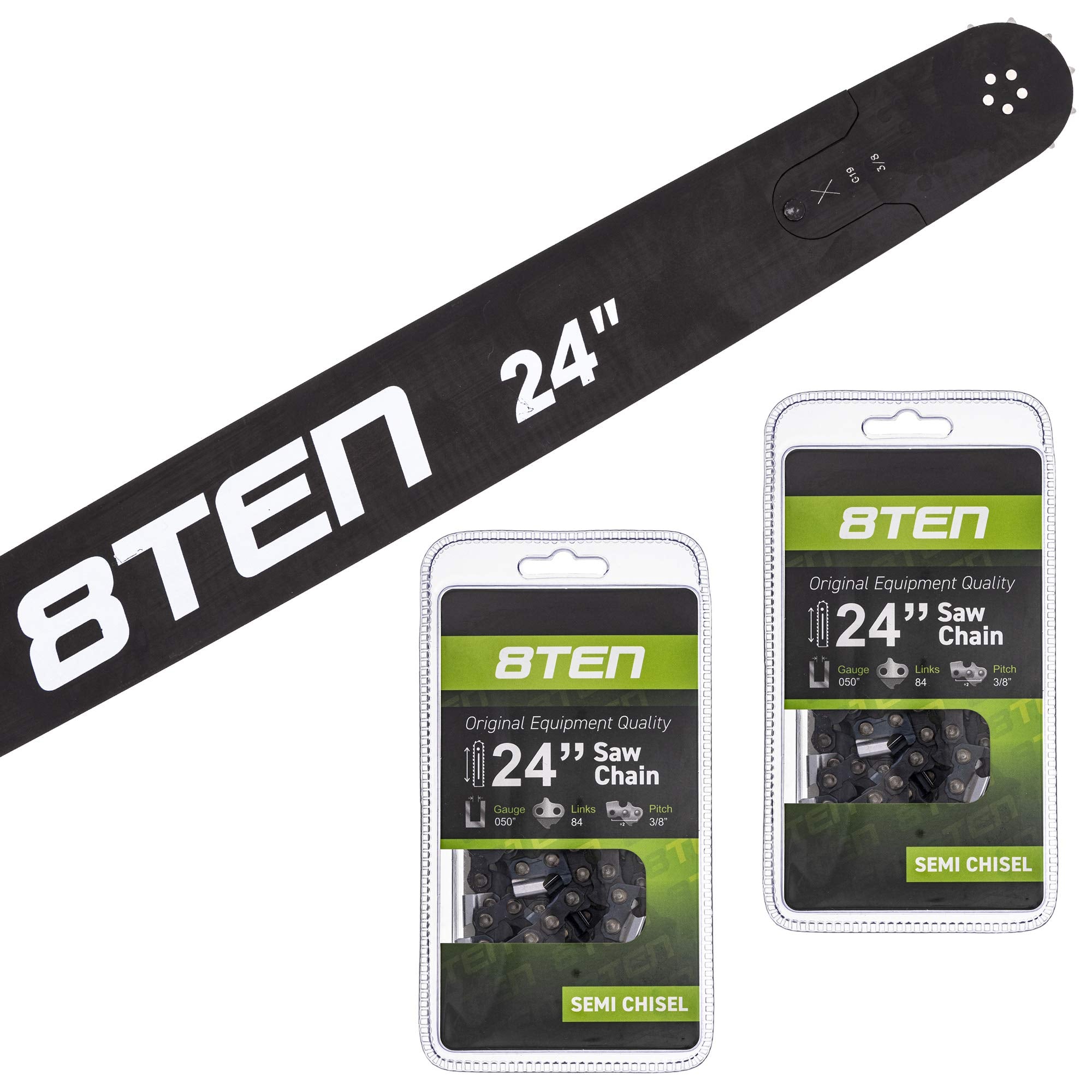 8Ten Chainsaw Guide Bar And 2 Chains For Poulan Husqvarna 365 372 Rancher 240Rndd009 72Dpx084G 24 Inch .050 3/8 84Dl