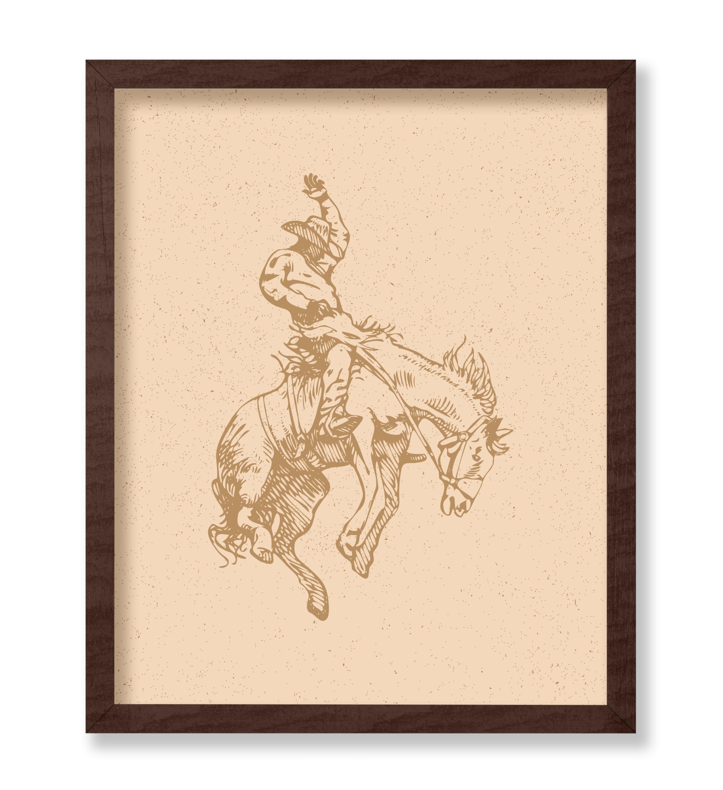 Poster Master Beige Rodeo Poster - Retro Cowboy on Bucking Horse Print - Cowboy Art - Western Art - Wild West Art - Gift for Him