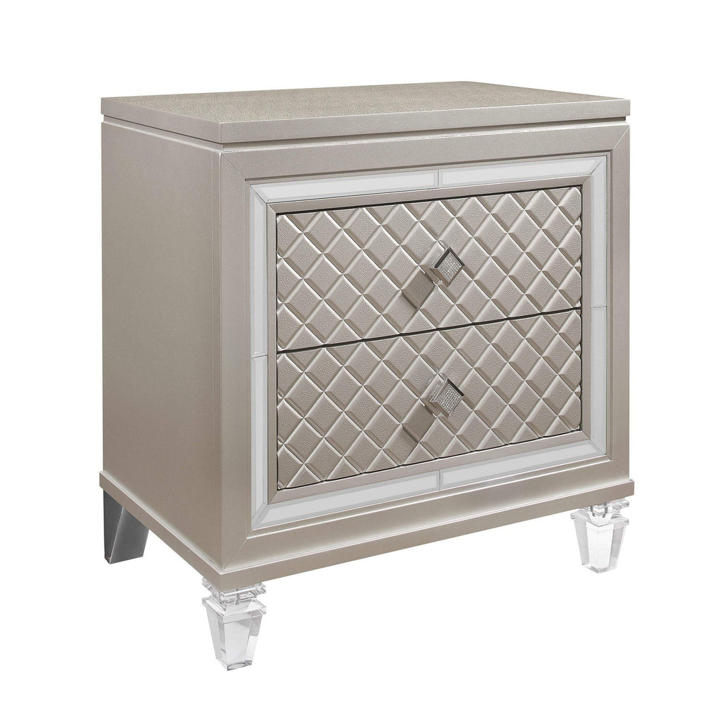 HomeRoots Champagne Toned Nightstand with Tapered Acrylic Legs and 2 Drawers