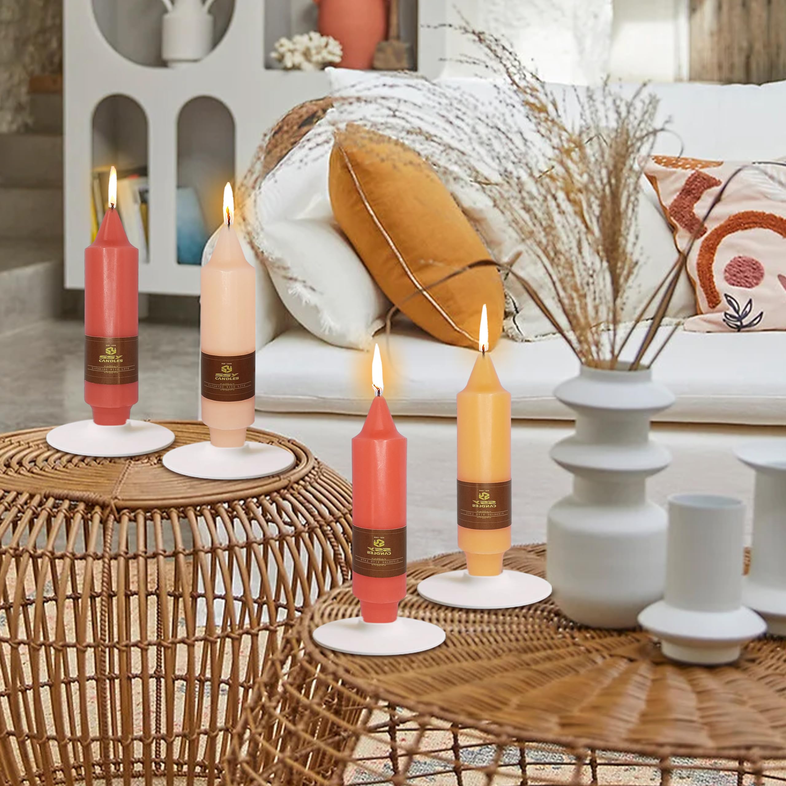 4 Pcs Gradient Colored Taper Candlesticks Orange Taper Candle For Halloween Thanksgiving Day Dinner Household D  Cor Candlestick