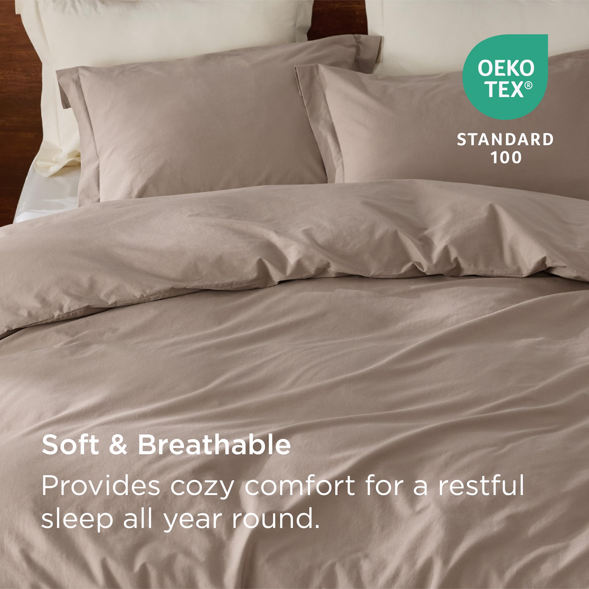 Bedsure 100% Washed Cotton Duvet Cover Queen - Taupe Minimalist Cotton Duvet Cover Set Linen Like - 3 Pieces Gentlesoft™ Plain Simple Bedding Set With 2 Pillow Shams (Taupe, Queen, 90'X90')