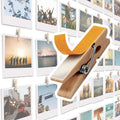 20 Pack Mini Self Adhesive Clips for Pictures - Beige Wood Clip Photo Holders for Wall, Poster Hanger, Photo Cards Hanging Displ