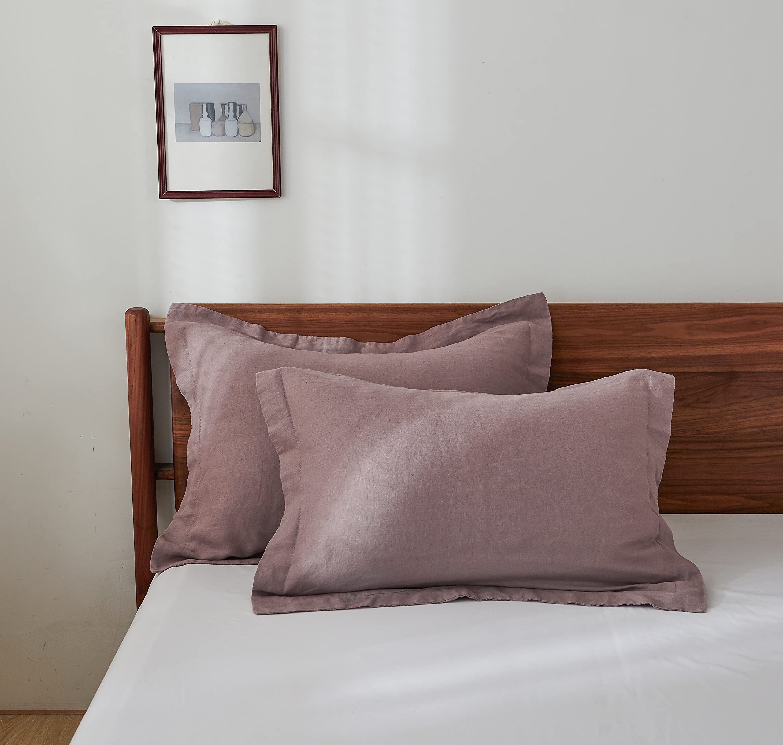 Simple&Opulence 100% Belgian Linen Pillow Shams -Set Of 2, King Size - Basic Style Breathable Pure Linen Suitable For Home - Soft And Durable With Envelope Closure (20''X 36'', Purple)