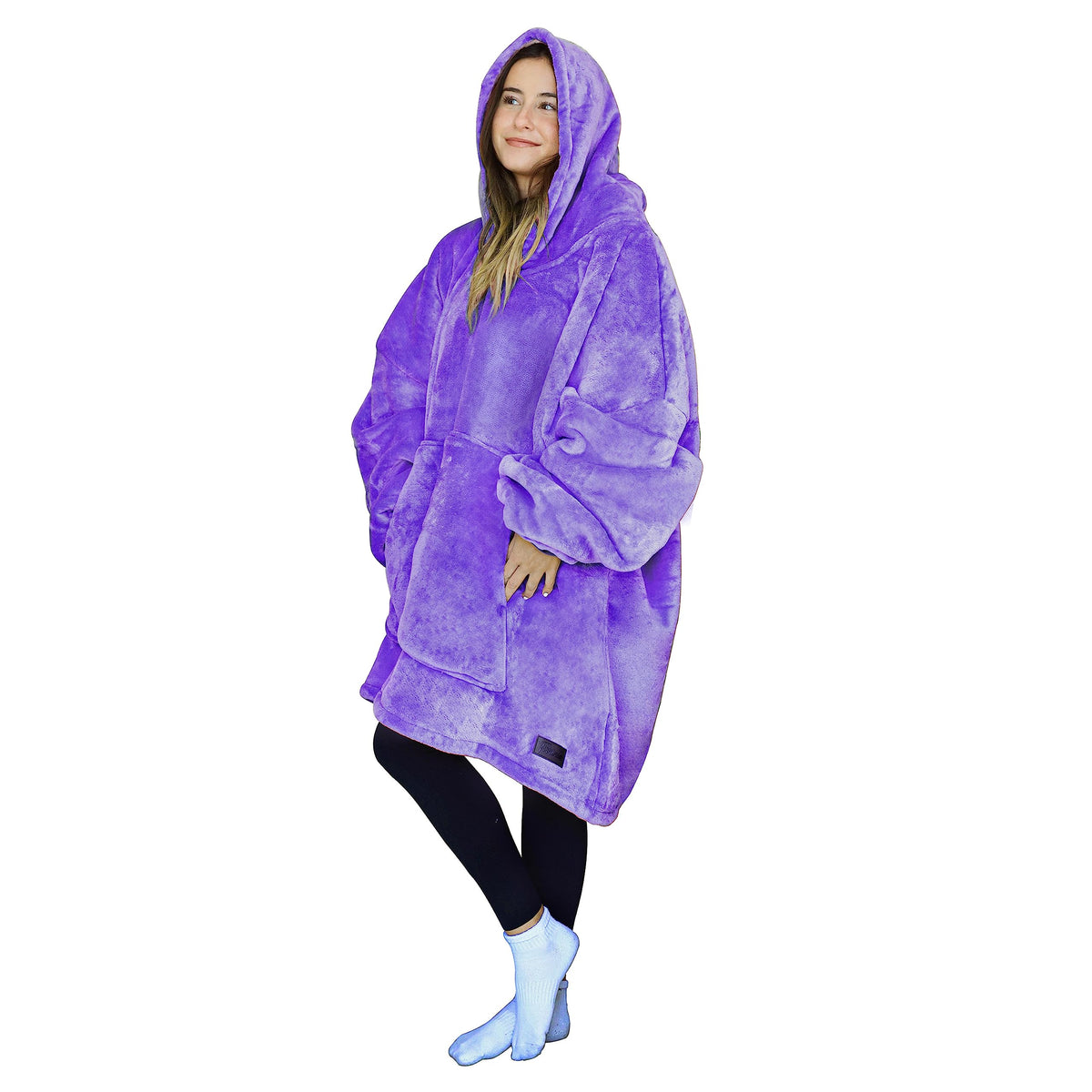 Tirrinia Purple Oversized Hoodie Blanket Sweatshirt Comfortable Sherpa Giant Wearable Blankets Gift For Adults Men Women Teenage