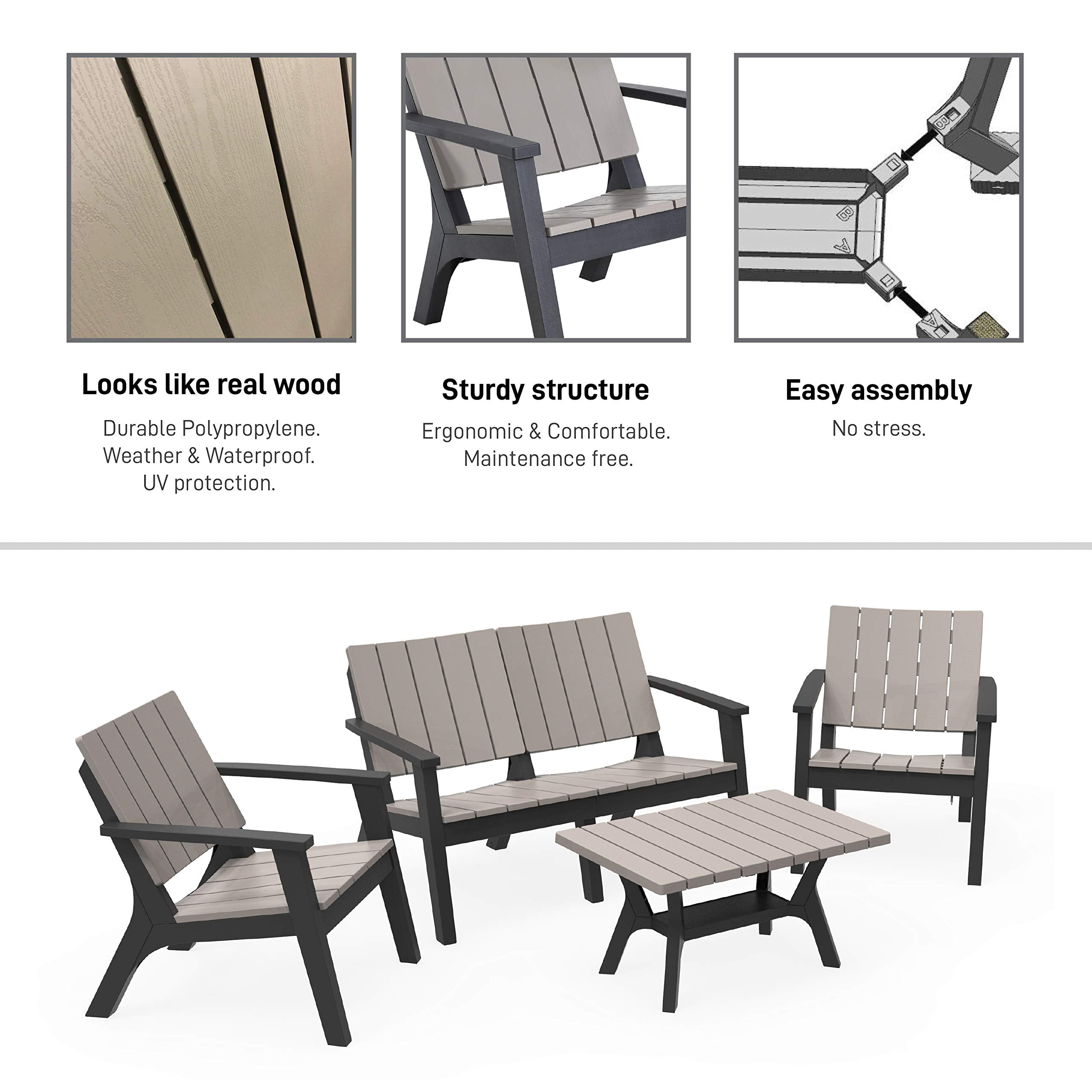 DUKAP Enzo 4 Piece Patio Seating Set with Storage Space, Outdoor Conversation Seats with Weather and Water Resistant Balcony Furniture for Ultimate Comfort | Black and Grey