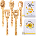 Minatee 7 Pcs Bee Kitchen Decor Set, Including 2 Pcs Bee Kitchen Towels and 5 Pcs Cute Bee Wooden Spoons Rustic Bamboo Utensils 