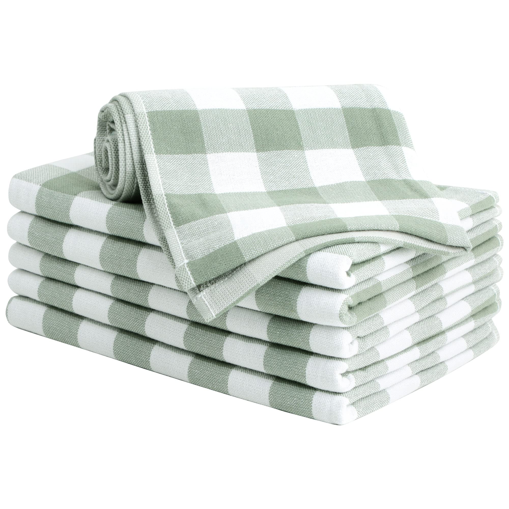 PiccoCasa 100% Cotton Terry Kitchen Towels Set of 6 Plaid Pattern (13 x 29 Inch) Soft Absorbent Drying Dish Towels for Kitchen C