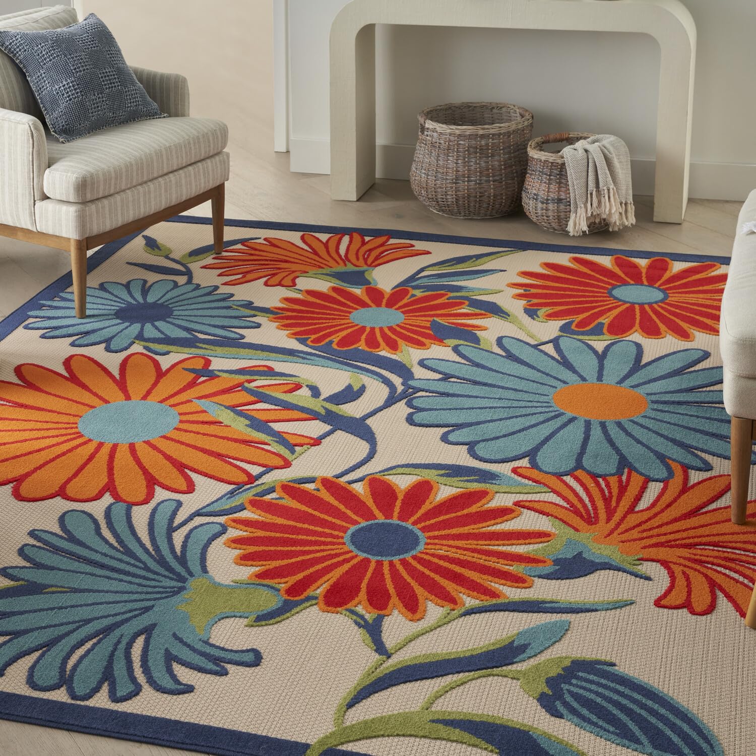 Nourison Aloha Indoor/Outdoor Multicolor 6' X 9' Area Rug, Easy Cleaning, Non Shedding, Bed Room, Living Room, Dining Room, Kitchen (6X9)