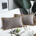 Phantoscope Pack Of 2 Farmhouse Decorative Solid Throw Decorative Pillow Cover Burlap Linen Trimmed Tailored Edges Grey 12 X 20
