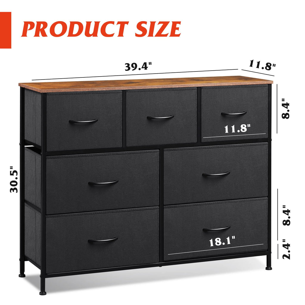 Wlive Dresser Tv Stand, Entertainment Center With Fabric Drawers, Media Console Table With Metal Frame And Wood Top For Tv Up To 45 Inch, Chest Of Drawers For Bedroom, Black And Rustic Brown
