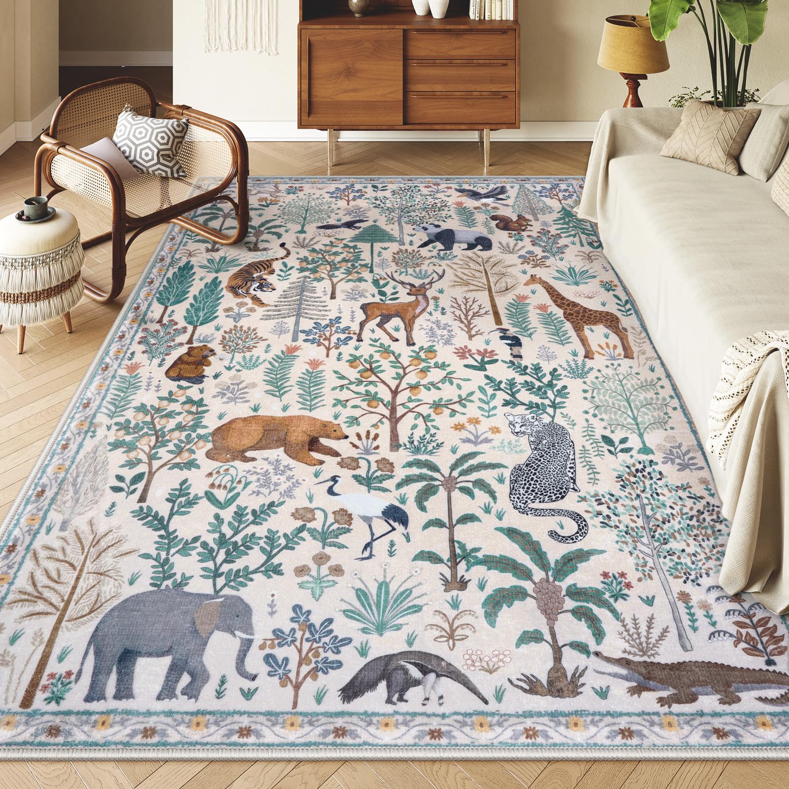 OJIA Jungle 8x10 Area Rugs for Living Room Bedroom Large Washable Rugs, Thin Modern Nursery Rug Non-Shedding Kids Playroom Rug S