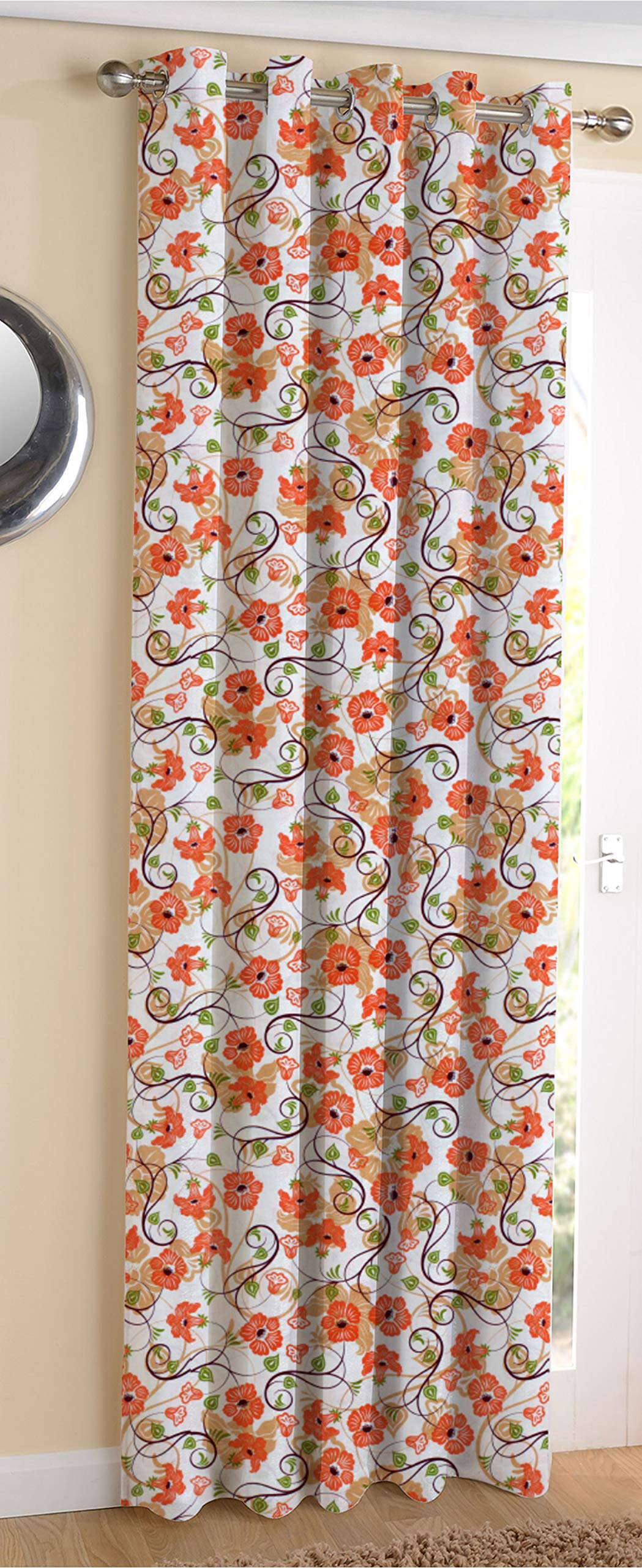 AIRWILL  Cotton Blackout and Room Darkening 9ft Long Door Curtains Pack of 1 pc. (Floral  Orange,Green)
