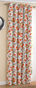 AIRWILL Cotton Orange Flower Designed Blackout and Room Darkening 7ft Door Curtains Pack of 1 pc. (Floral  Orange,Green)