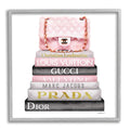 Stupell Industries Watercolor High Fashion Bookstack Padded Pink Bag, Design by Amanda Greenwood Wall Art, 17 x 17, Gray Framed