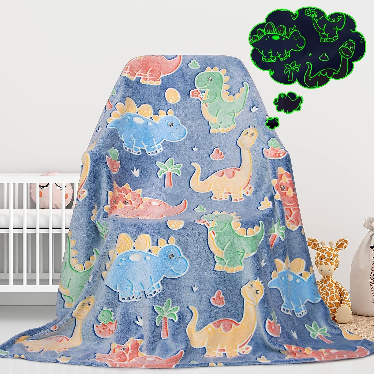 Gdindff Cute Kids Blanket Glow In The Dark Dinosaur For Boys Flannel Glowing Bed Sofa Couch Soft Warm Blankets Christmas Birthda