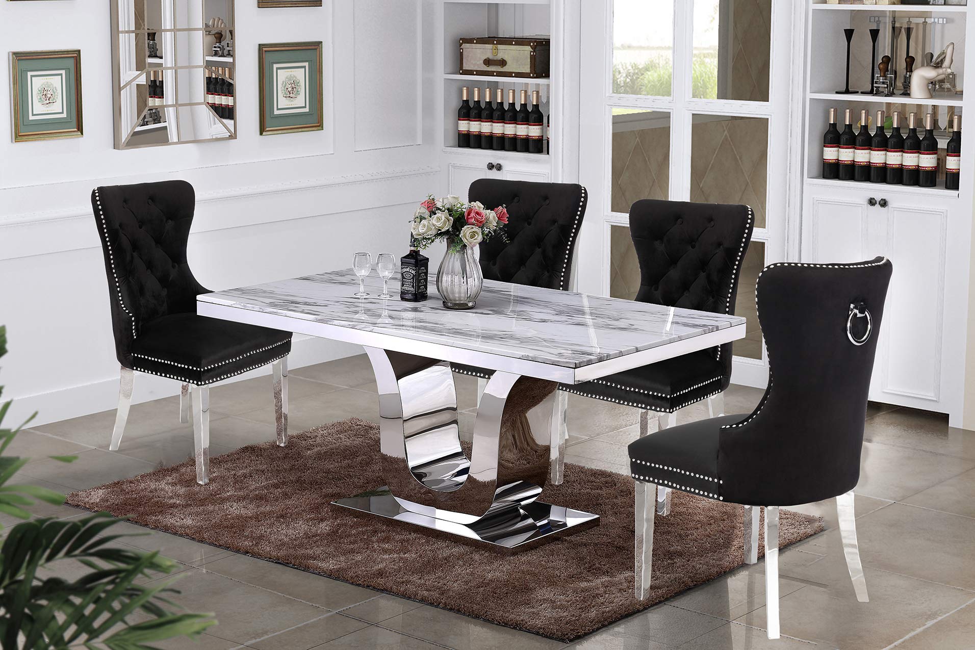 Best Quality Furniture 5Pc Dining Set (1 Table + 4 Chairs), White, Black